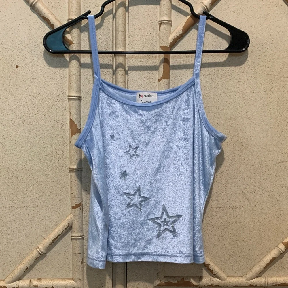 Baby Blue Y2K Tank Top with Silver Stars - Picture 3 of 6